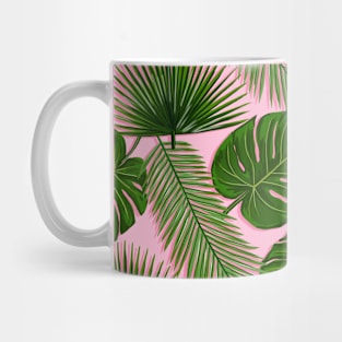 Tropical Leaf Pattern on Pink Mug